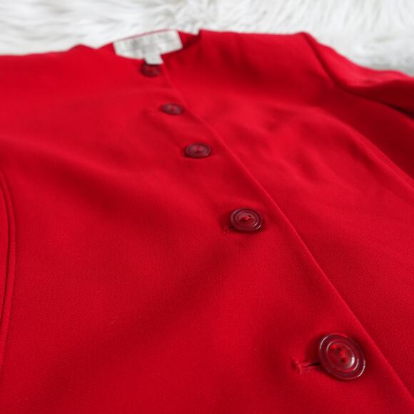 Vintage Retro 80s 90s Larry Levine Red Short Sleeve Skirt Blouse Suit Set 10 - Picture 5 of 13